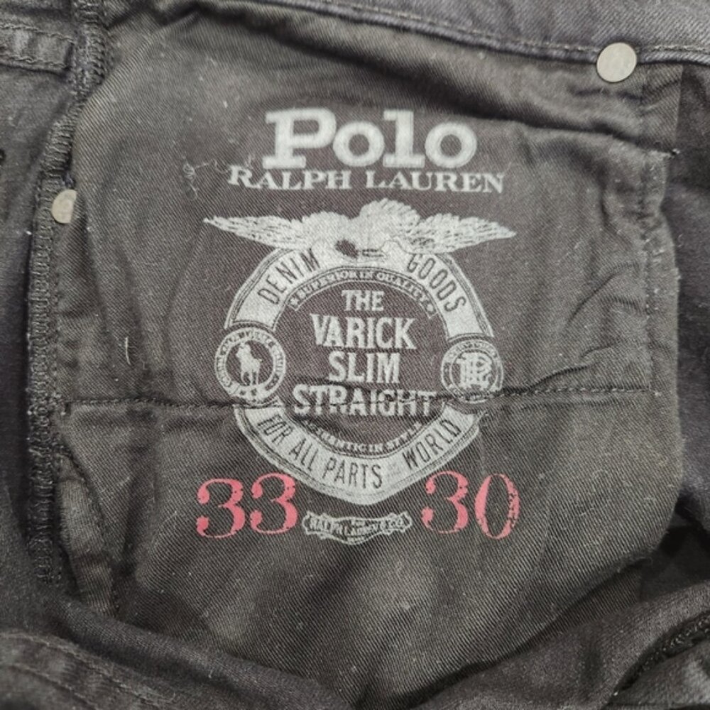 Polo Ralph Lauren Jeans Mens 33x30 Black Varick Slim Straight Stretch Denim - Picture 7 of 13